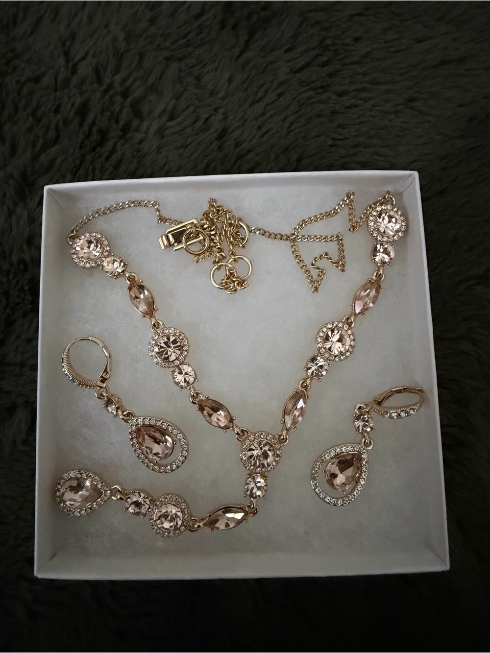 Gold-Tone Rose Crystal Necklace & Earring Set